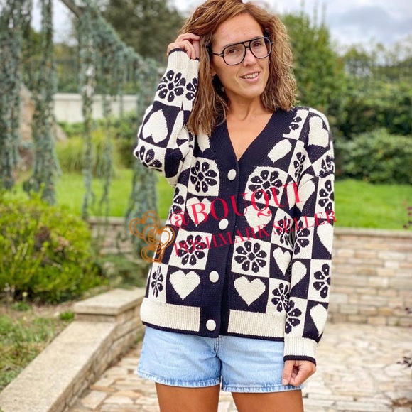 BLOGGERS FAV ZARA V-NECK KNIT JACQUARD JACKET CARDIGAN - Picture 7 of 15